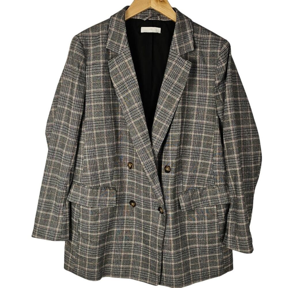 H&M plaid blazer womens size L double breasted